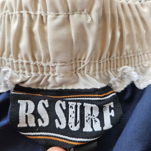 RS Surf Cargo Board Shorts Mens Large Blue 90s Style Swim Trunks Striped Side - Picture 8 of 12
